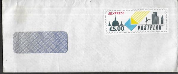 1988 ?  £5.00 ' POSTPLAN' EXPRESS LABEL ON COVER