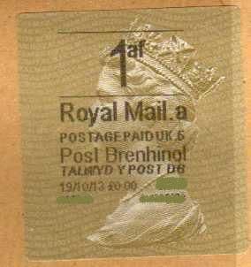 2013  1af ( A 5)(£0.00) POST BRENHINOL TYPE II ( RARE 5 CODE)
