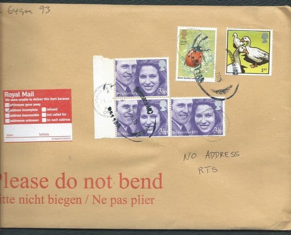 2015 STAMPED ENVELOPE 'ADDRESS INCOMPLETE LABEL' COVER