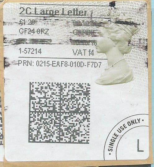 2016 2C LARGE LETTER ( f 4) TYPE 4b HORIZON LABEL ( 2D BARCODED)  (GREY/ GREEN VARIATION)  FINE USED