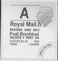 2025 'A' (h5) 'KING CHARLES III - TYPE 4b - WELSH (RARE £0.00) BLIND OVERSEA'S