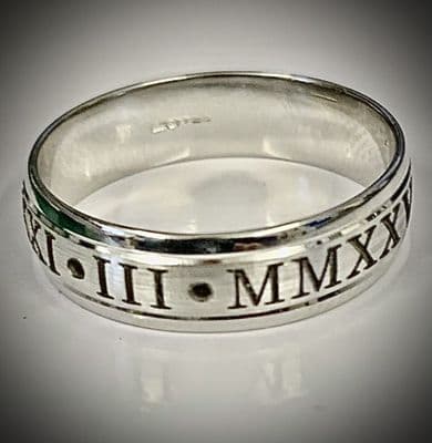 925 Silver Roman numeral Ring D-Shape