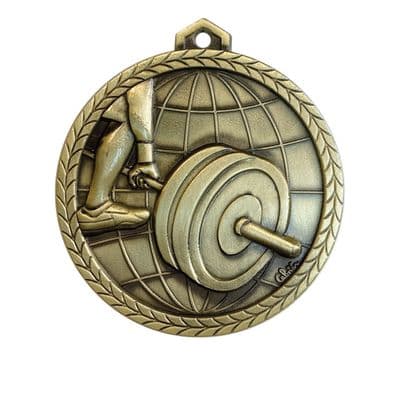 ANTIQUE BRONZE 56mm HIgh Relief Weightlifting Medal 383c.56.b Medal