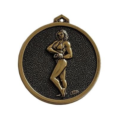 ANTIQUE GOLD 56mm HIgh Relief Female Bodybuilder Medal 266.56.g Medal