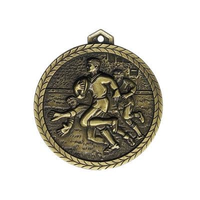 ANTIQUE GOLD 56mm Male Rugby Medal 343c.056.g Medal