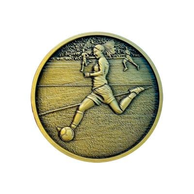 ANTIQUE GOLD 60mm Female Football Medal Coin 00.139.60.g Medal