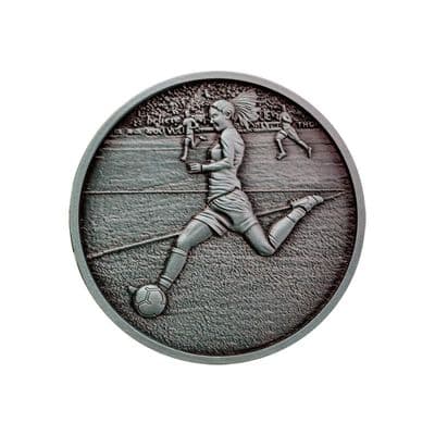 ANTIQUE SILVER 60mm Female Football Medal Coin 00.139.60.s Medal