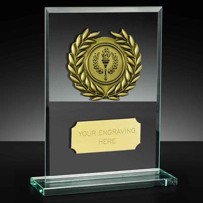 Apex Jade Glass Rectangular Award With Gold Trim 10cm (4
