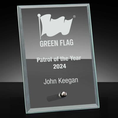 Crest Bevelled Edge Jade Glass Award With Chrome Pin 12.5cm (5