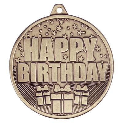 GOLD Cascade Happy Birthday Iron Medal Antique Gold 50mm