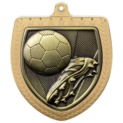 GOLD Cobra Football Boot & Ball Shield Medal Gold 75mm