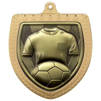 GOLD Cobra Football Shirt & Ball Shield Medal Gold 75mm