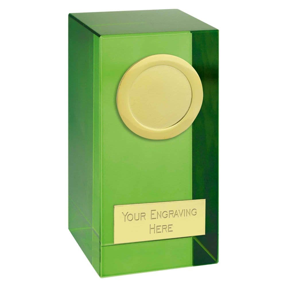 Green Merit Optical Crystal Block with Gold Trim 10cm (4