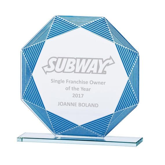 Jade Vortex Glass Award Blue & Silver 145mm including etching