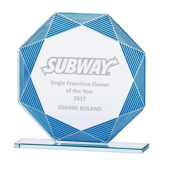 Jade Vortex Glass Award Blue & Silver 165mm including etching