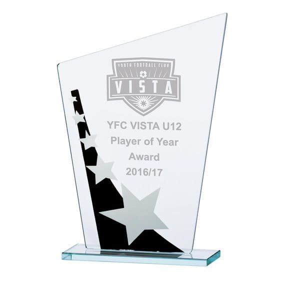 Mega Star Jade Glass Award Black & Silver 185mm including etching