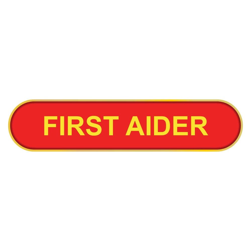 School Pin Badge – Red First Aider Bar Badge 9mm High, 40mm wide