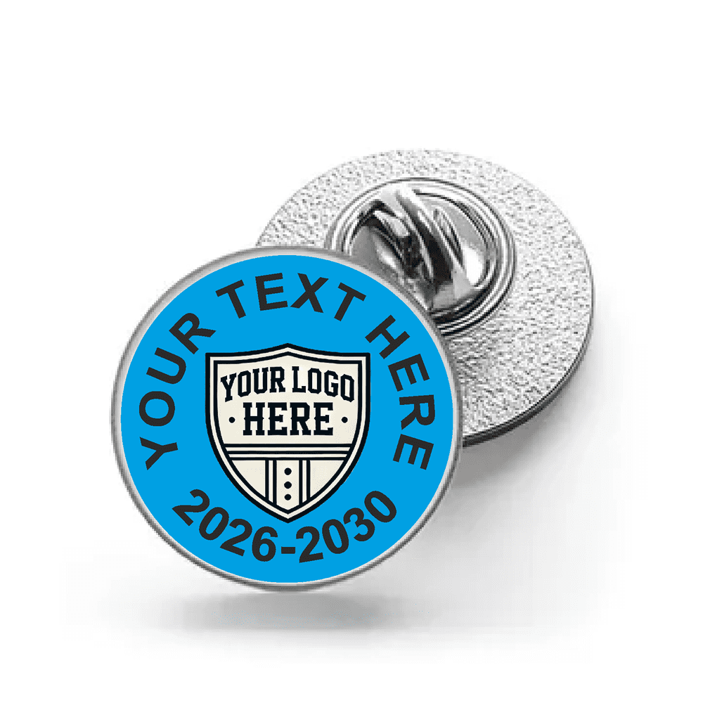 School Pin Badge – Silver 2 Round Bespoke Pin Badge 25mm – Studen