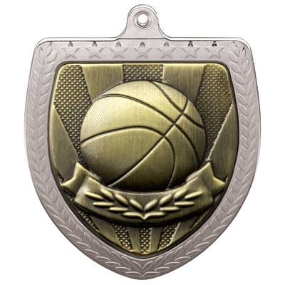 SILVER Cobra Basketball Shield Medal Silver 75mm