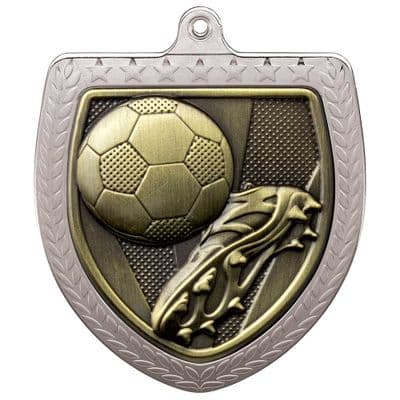 SILVER Cobra Football Boot & Ball Shield Medal Silver 75mm