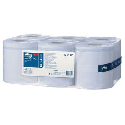 6 x Tork Basic Paper Centrefeed Blue Towel Rolls for M2 System 6x150m 2-PLY