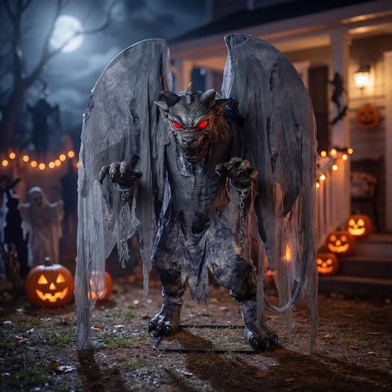 7.3ft Animated Gargoyle Halloween Motion Sensor with LED Eyes Sound