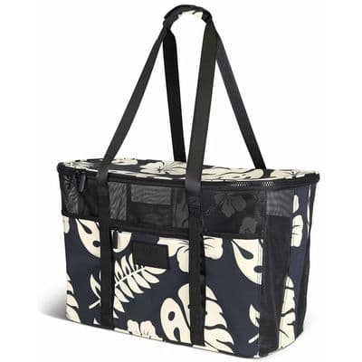 Aloha CleverMade Collapsible Beach Tote Bag Black Mesh Sand Free Folding