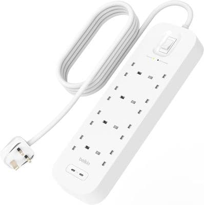 Belkin 8-Outlet Surge Protector Power Strip Wall-Mountable 8 AC Outlets 2 USB-C