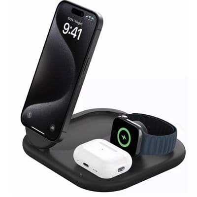 Belkin BoostCharge Qi2 3-in-1 Magnetic Foldable 15W Wireless Charger - Black