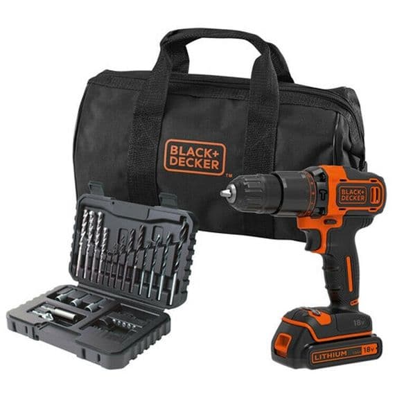 BLACK+DECKER 18V Lithium Ion 1.5 AH 2 Speed Hammer Drill 32Pc Accessory Set