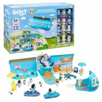 Bluey 3-in-1 Transforming Plane Mega Playset with 12 Figures & 30 Accessories