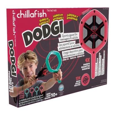 Chillafish Dodgi 4-in-1 Shoot & Catch Game | 4 Rackets, 12 Balls, 1 Target