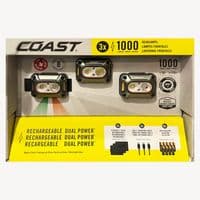COAST CH1000R Headlamps 1000 Lumens Rechargeable Dual Powered 3 Pack
