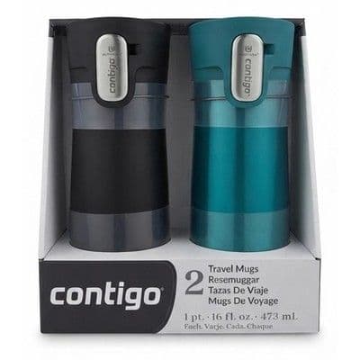Contigo West Loop 473ml Stainless Steel Travel Mug 2 Pack Flask|Tumbler