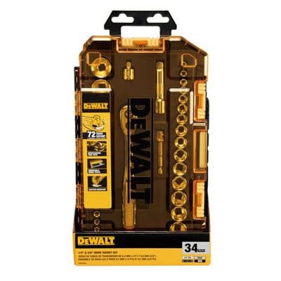DeWALT 34 Piece Mechanics Tool Set Tooth Ratchet Socket Drive 1/4 IN AND 3/8 IN