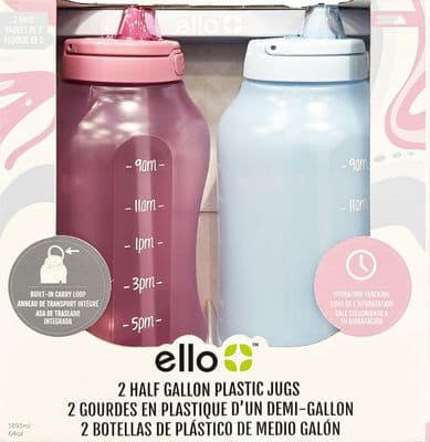 Ello 1.8L Gym Water Bottles 2 Pack Timer Marker Hydration Tracker
