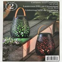 Evergreen Ceramic LED Lantern Black 2 Pack Rechargeable Colour Changing