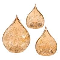 Evergreen Hand-Blown Crackle Glass LED Raindrop 3 Piece Set Home Decor
