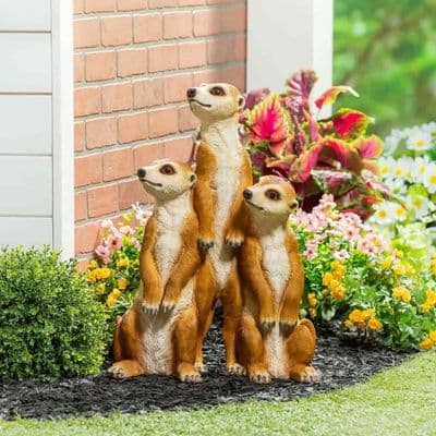 Evergreen Hand-Painted Meerkat Family Garden Statue Resin Outdoor Ornament