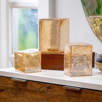 Evergreen LED Hand-Blown Crackle Glass Cubes or Spheres – Set of 3 Home Decor