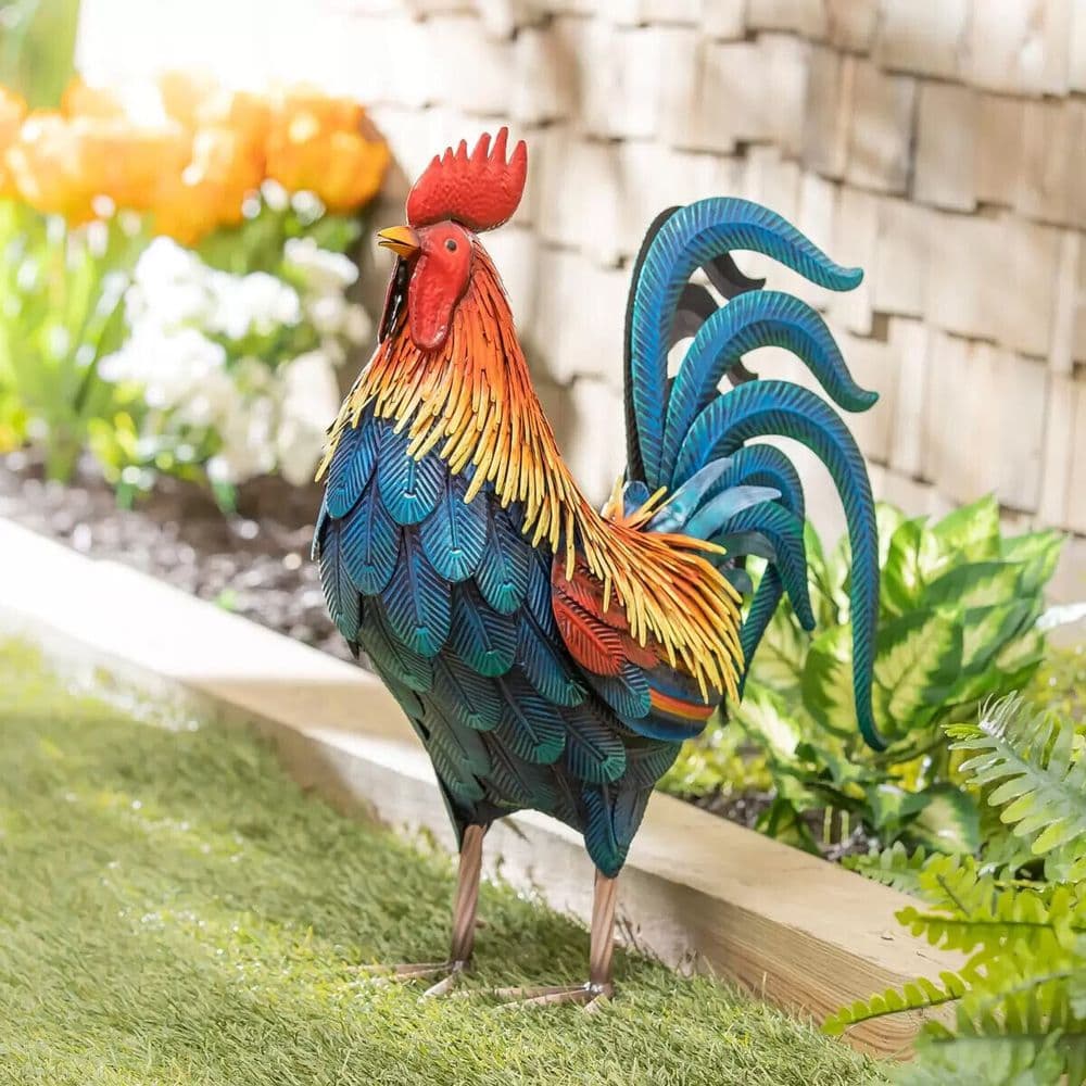 Evergreen LifeSize Chicken Rooster Hen Handcrafted Metal Statue Garden