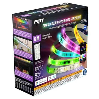 Feit Smart Colour Chasing LED Strip Light with Remote Control Tape Light 6M WiFi