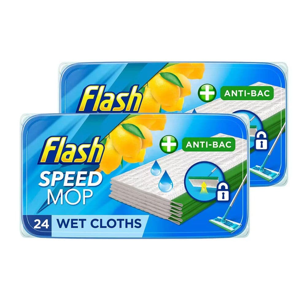 Flash Speedmop Wet Cloths Lemon MultiSurface Refills 2 x 24 Pack