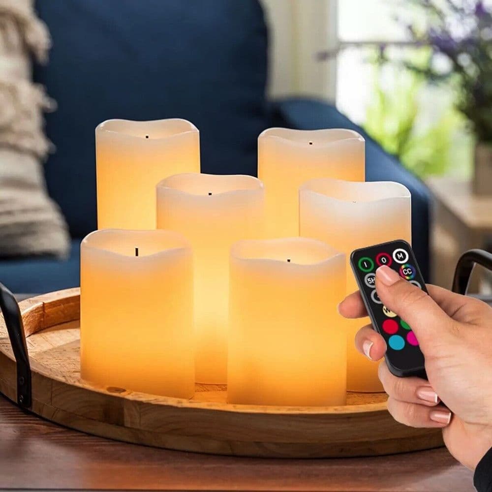 Gerson Glow Wick Colour Changing Wax Candles 6 Pieces with Remote Control