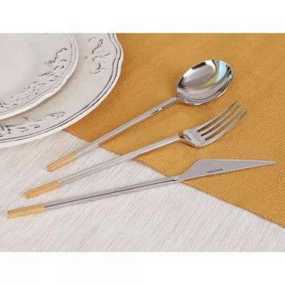 Golden Bell 18/10 Stainless Steel Square 24 Piece Cutlery Set Gold Plated Accent