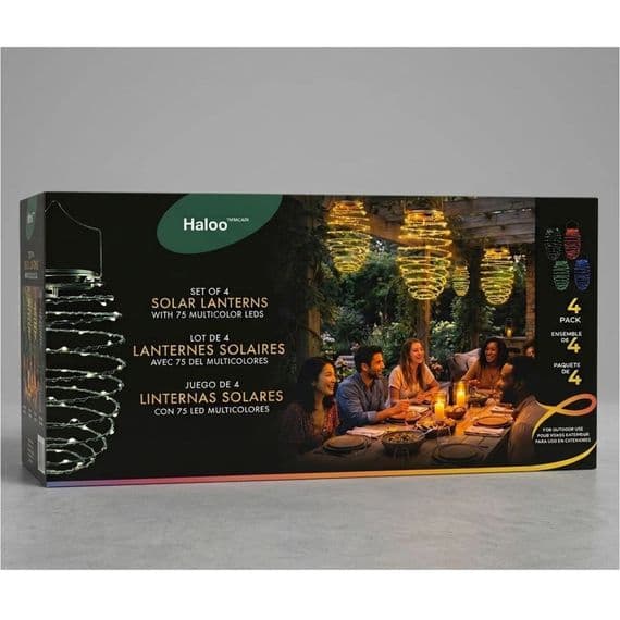 Haloo 4 Solar Lanterns 75 Multicolour LED Remote Control