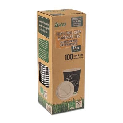 iECO Recyclable Triple Wall Hot Cups & Lids 12oz/340ml 100 Pack