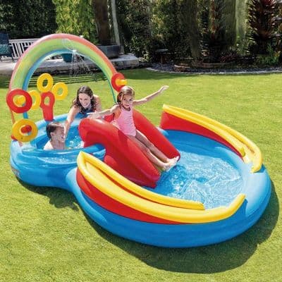 Intex Rainbow Ring Play Center Water Slide Pool Sprayer Kids