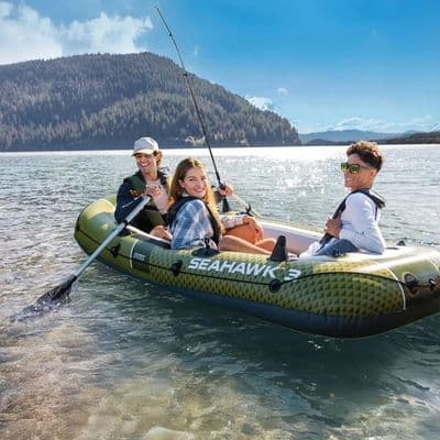 Intex Seahawk 3 Person Inflatable Boat Set Oars Pump Motor Mount Fishing