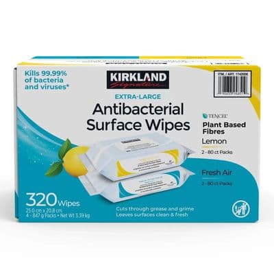 Kirkland Signature Antibacterial Surface Wipes 4 x 80 Wipes 320 Sheets